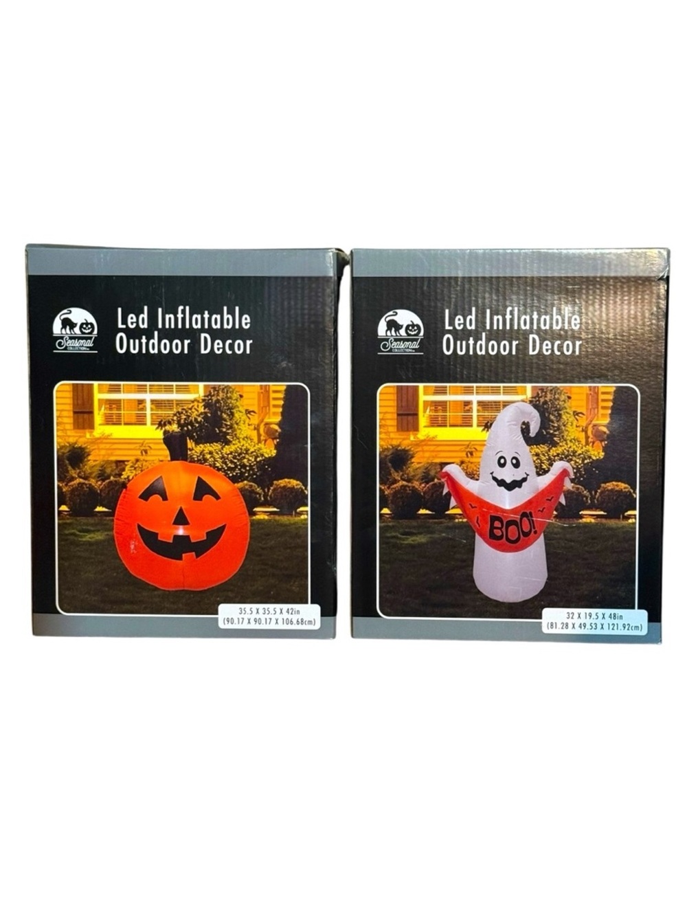 Set of 2 Halloween LED Inflatable 48” Ghost and Pumpkin Outdoor Decoration NWT